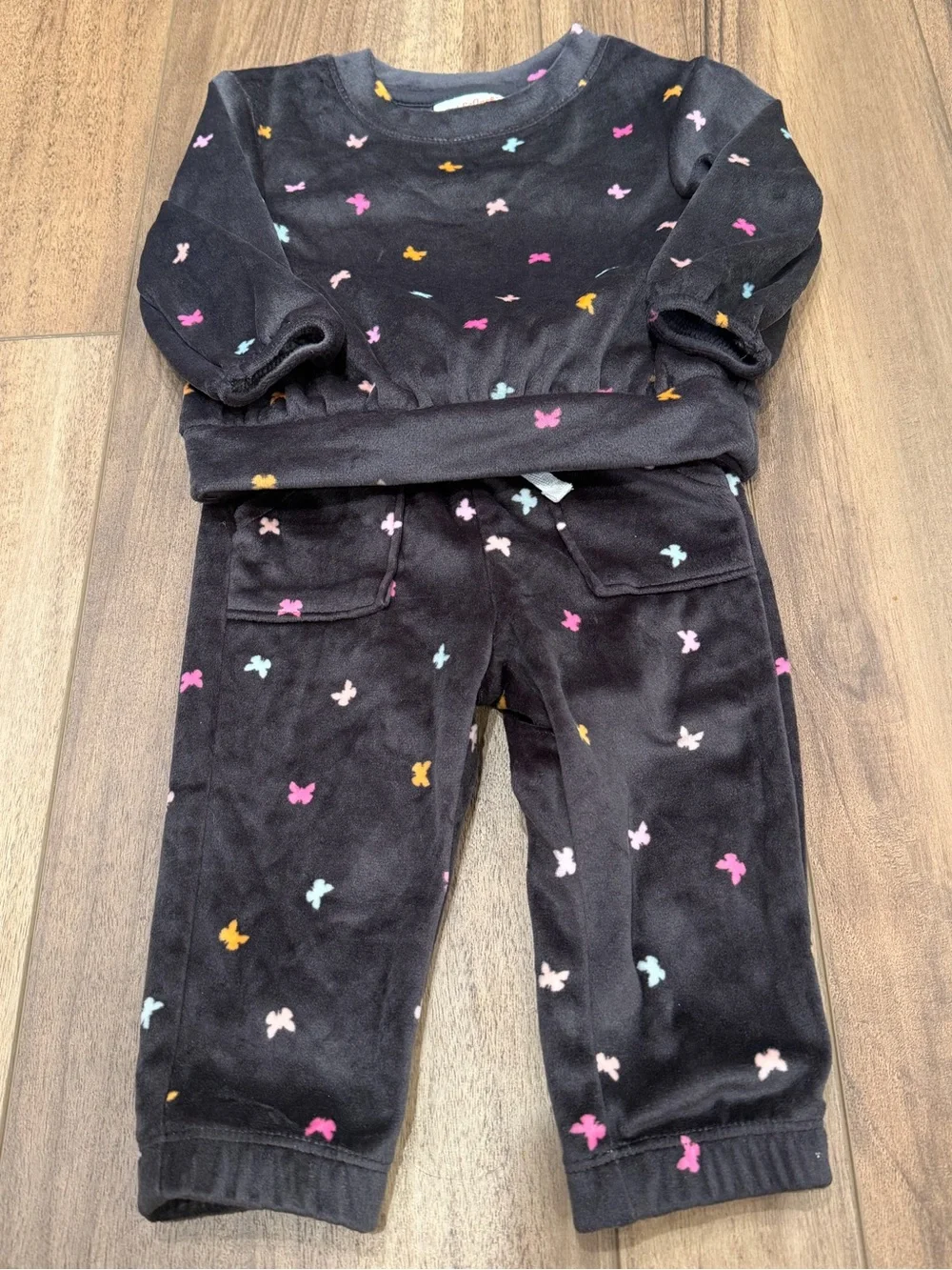 Cat & Jack Gray Velour Baby Set with Pink & Cream Accents